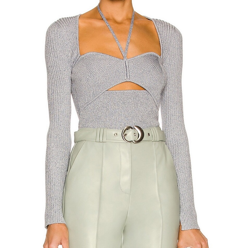 Jonathan Simkhai Alexia Compact Rib Sweetheart Top (Baltic & Ivory)